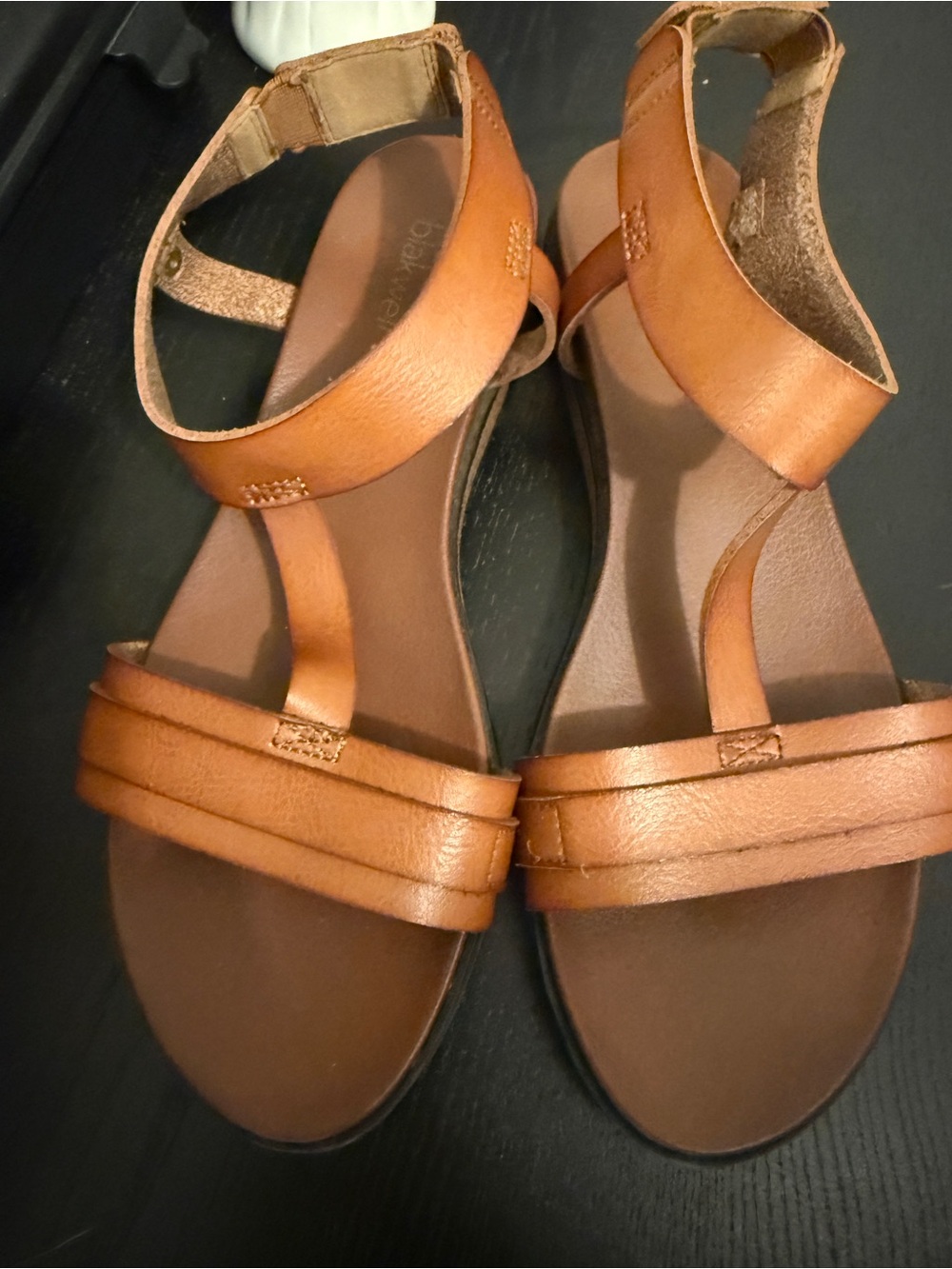 Leather Ankle-Strap Sandals in Cognac